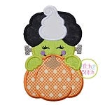 Franken Bride Pumpkin Peeker Applique | Machine Embroidery Designs by JuJu