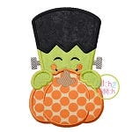 Frankenstein Pumpkin Peeker Applique | Machine Embroidery Designs by JuJu