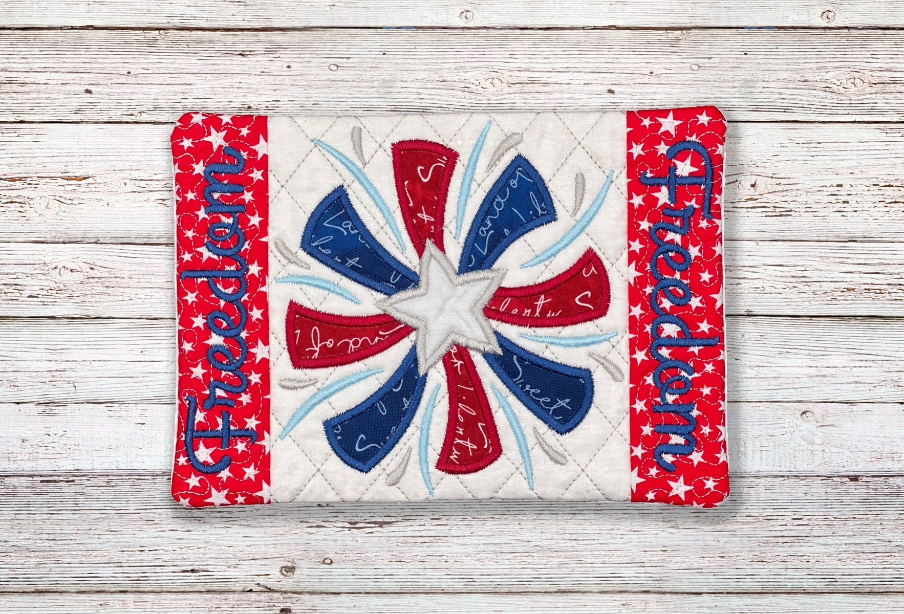 ITH Patriotic Freedom Mug Rug | Machine Embroidery Designs by JuJu