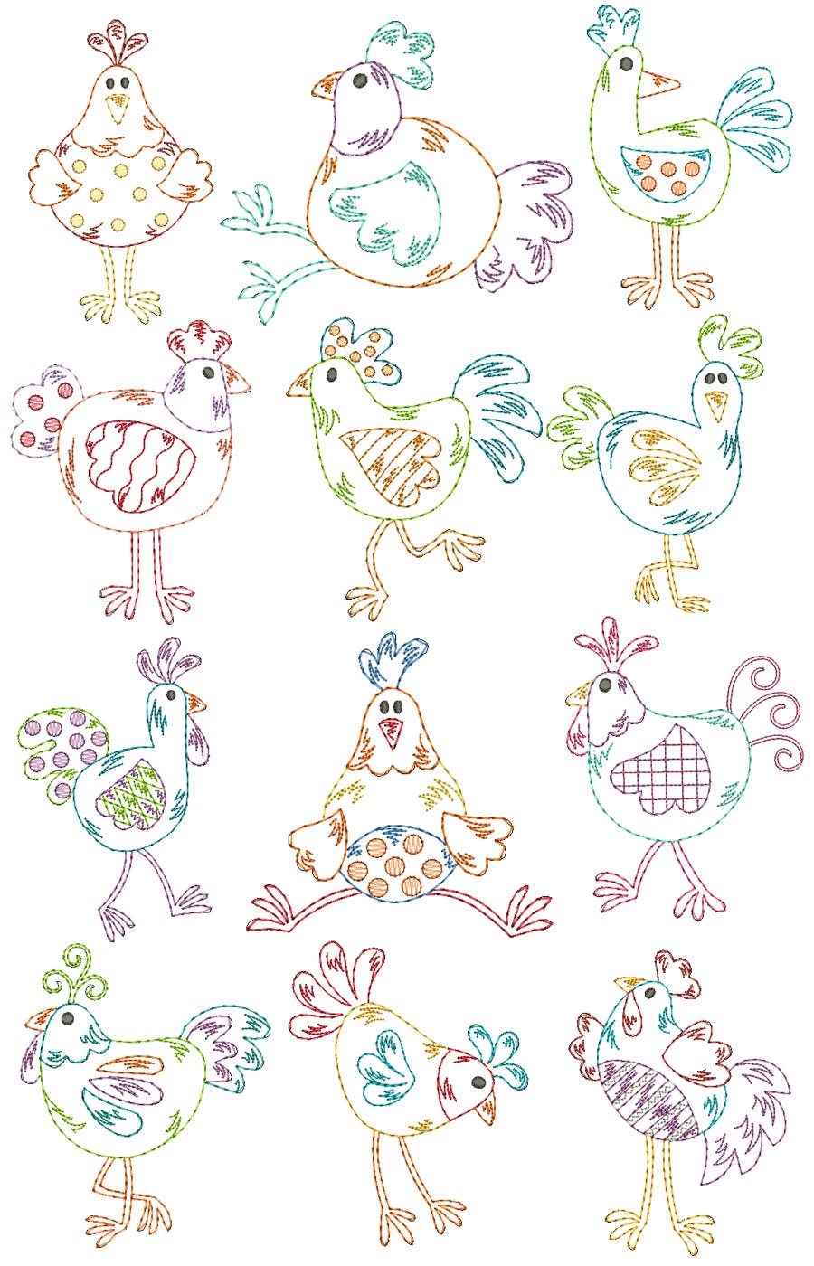 Funky Chickens Vintage Stitch Machine Embroidery Designs by JuJu
