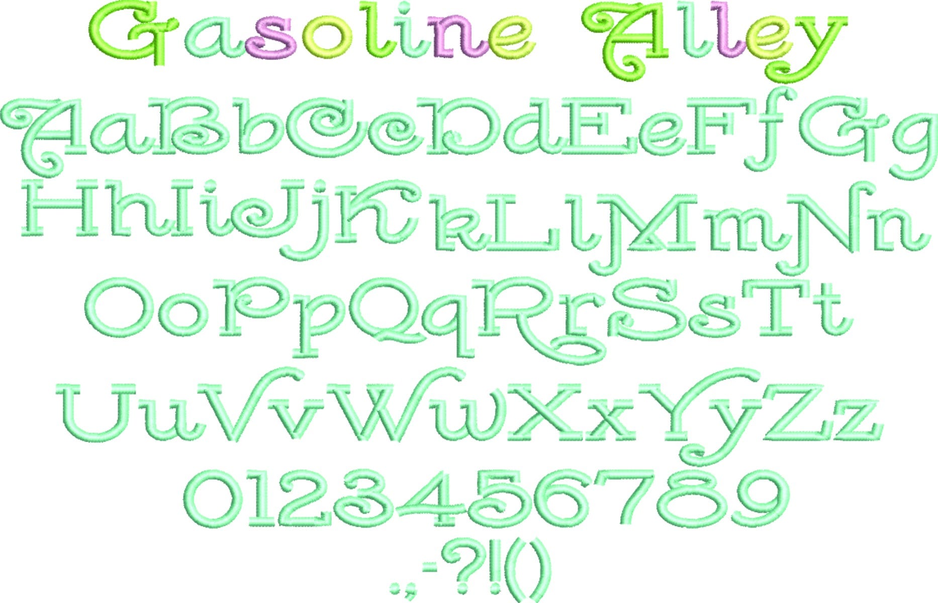 Gasoline Alley Embroidery Font | Machine Embroidery Designs by JuJu