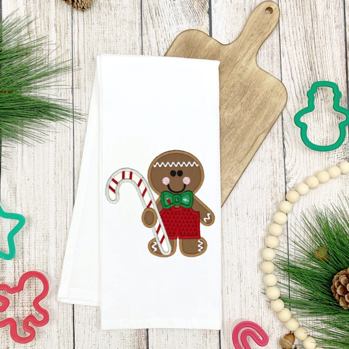 Gingerbread Boy Candy Cane Applique | Machine Embroidery Designs by JuJu