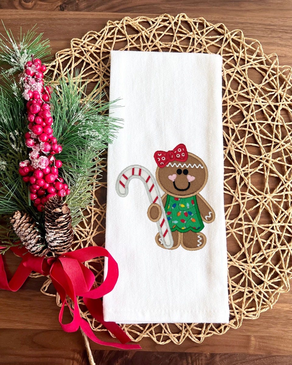 Gingerbread Girl Candy Cane Applique | Machine Embroidery Designs by JuJu