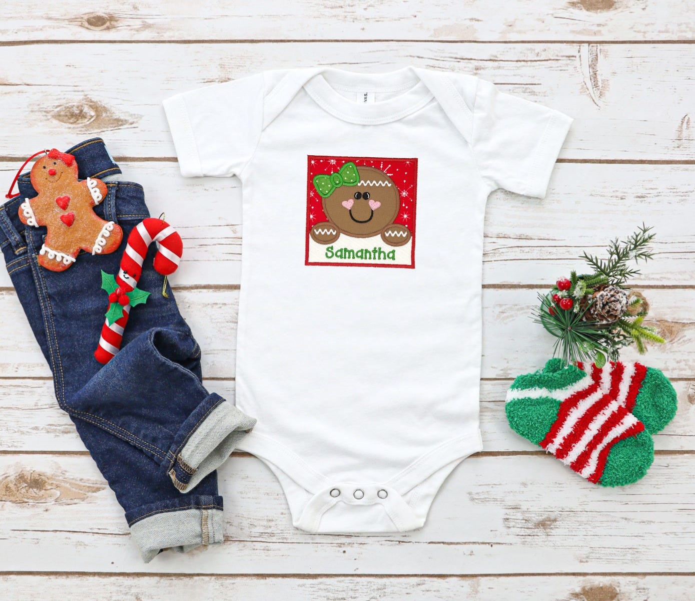 GIngerbread Girl Peeking Applique | Machine Embroidery Designs by JuJu