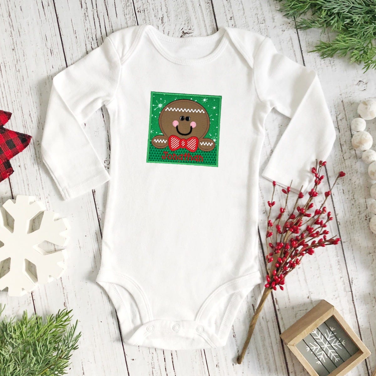 Gingerbread Boy Peeking Applique | Machine Embroidery Designs by JuJu