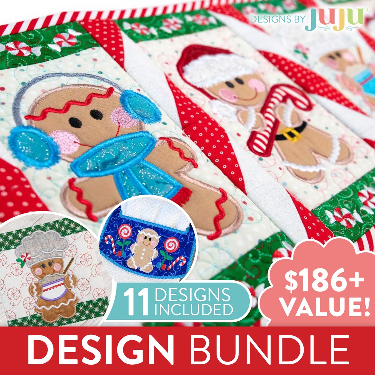 Gingerbread Decor Embroidery Designs and In The Hoop Bundle