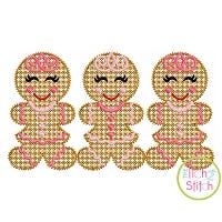 Gingerbread Girl Trio Motif Embroidery | Machine Embroidery Designs by JuJu