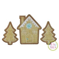 Gingerbread House Trees Trio Applique | Machine Embroidery Designs by JuJu