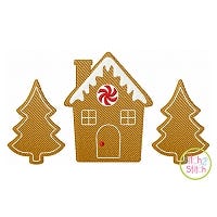 Gingerbread House Trees Trio Sketch | Machine Embroidery Designs by JuJu