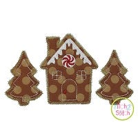 Gingerbread House Trees Trio Zig Zag Applique | Machine Embroidery Designs by JuJu