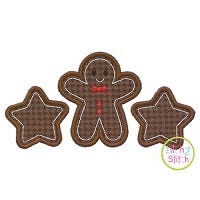 Gingerbread Man Stars Trio Applique | Machine Embroidery Designs by JuJu