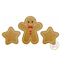 Gingerbread Man Stars Trio Sketch | Machine Embroidery Designs by JuJu