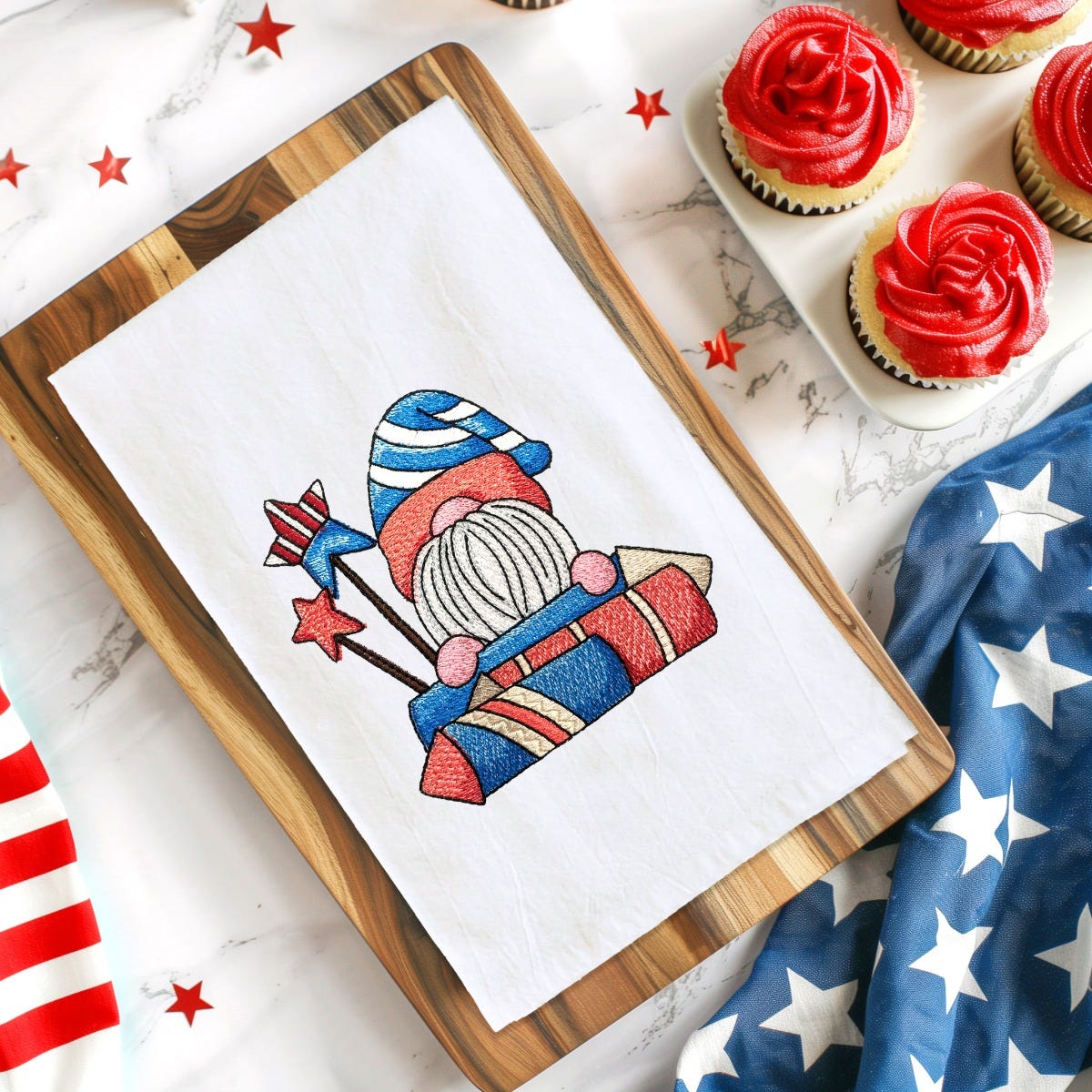 Patriotic Gnome Fireworks | Machine Embroidery Designs by JuJu