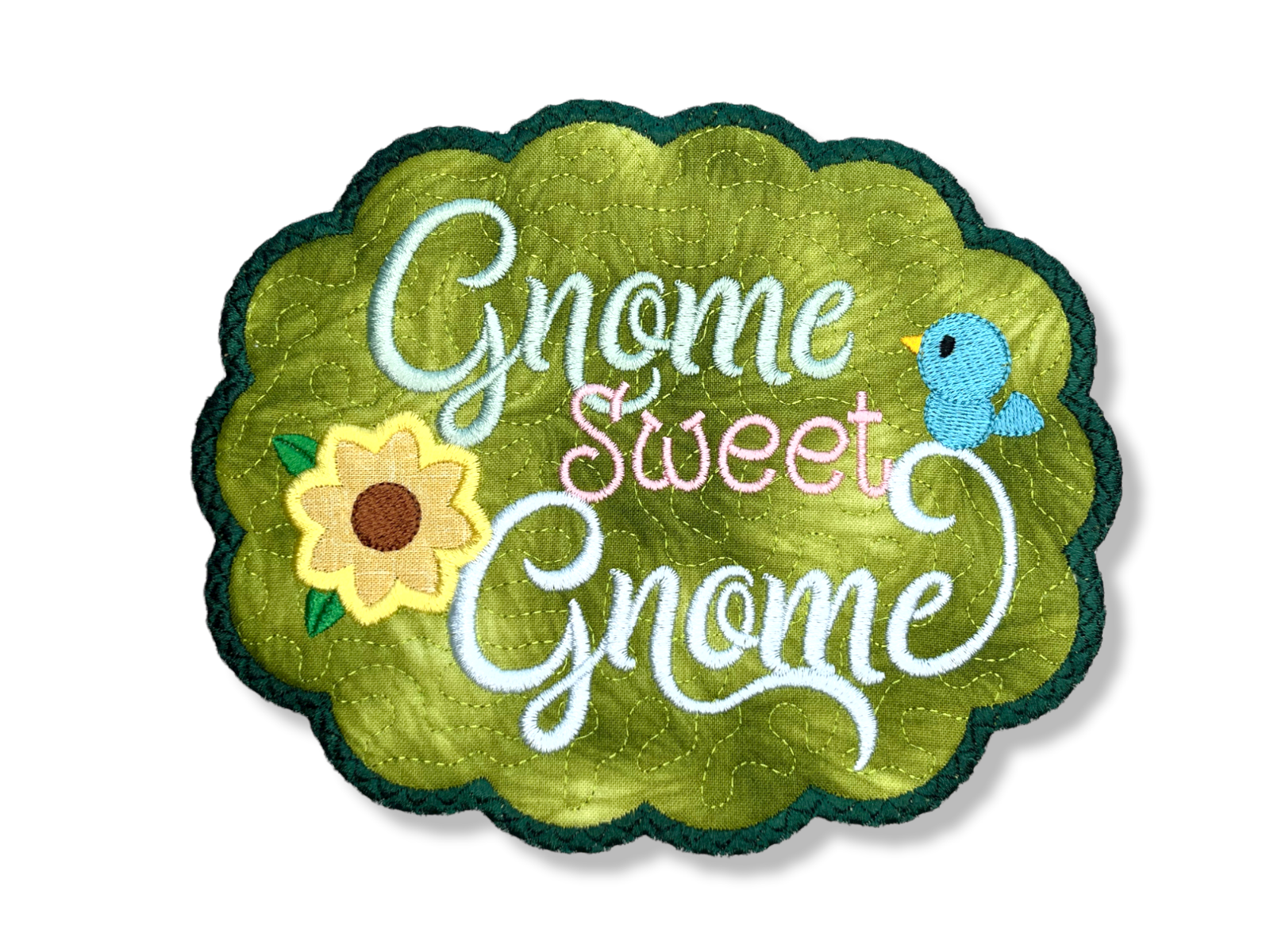 ITH Gnome Scalloped Mug Rug | Machine Embroidery Designs by JuJu