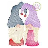 Gnome Couple Sketch Embroidery Design | Machine Embroidery Designs by JuJu