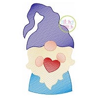 Gnome Holding Heart Boy Sketch Embroidery Design | Machine Embroidery Designs by JuJu