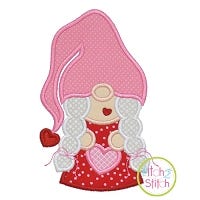 Gnome Holding Heart Girl Applique Design | Machine Embroidery Designs by JuJu