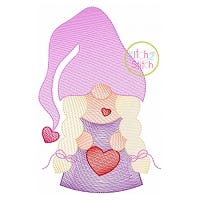 Gnome Holding Heart Girl Sketch Embroidery Design | Machine Embroidery Designs by JuJu