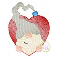 Gnome in Heart Boy Sketch Embroidery Design | Machine Embroidery Designs by JuJu