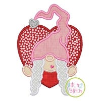 Gnome in Heart Girl Applique Design | Machine Embroidery Designs by JuJu
