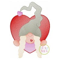 Gnome in Heart Girl Sketch Embroidery Design | Machine Embroidery Designs by JuJu
