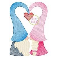 Gnome Love Sketch Embroidery Design | Machine Embroidery Designs by JuJu