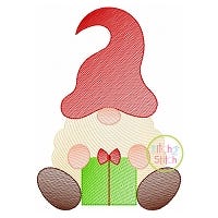 Gnome with Gift Sketch Embroidery | Machine Embroidery Designs by JuJu