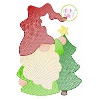Gnome with Tree Sketch Embroidery | Machine Embroidery Designs by JuJu