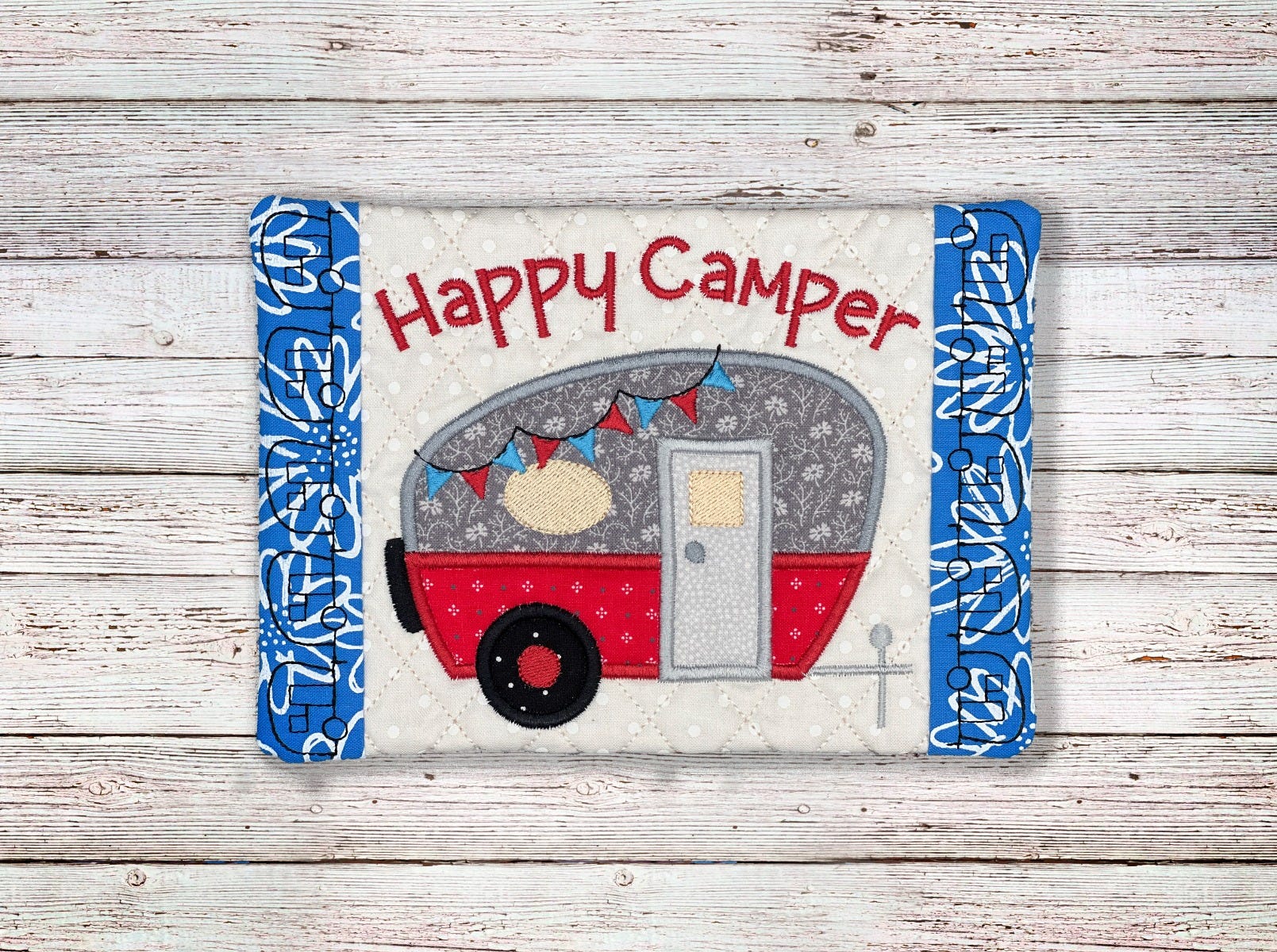 ITH Happy Camper Mug Rug | Machine Embroidery Designs by JuJu