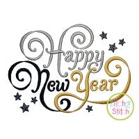 Happy New Year Swirl Embroidery | Machine Embroidery Designs by JuJu