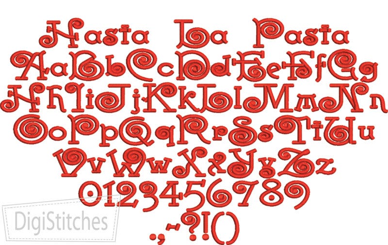 Hasta La Pasta Embroidery Font | Machine Embroidery Designs by JuJu