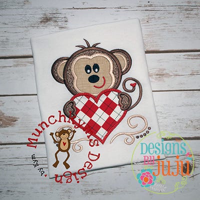Heart Monkey Boy | Machine Embroidery Designs by JuJu