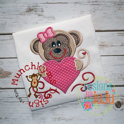 Heart Monkey Girl | Machine Embroidery Designs by JuJu