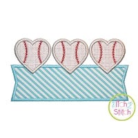 Heart Baseball Trio Banner Applique Design | Machine Embroidery Designs by JuJu
