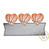 Heart Basketball Trio Banner Sketch Embroidery Design | Machine Embroidery Designs by JuJu