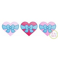 Heart Big Bow Trio Sketch | Machine Embroidery Designs by JuJu