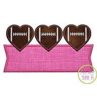 Heart Football Trio Banner Applique Design | Machine Embroidery Designs by JuJu