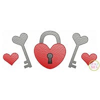 Heart Lock and Keys Sketch | Machine Embroidery Designs by JuJu