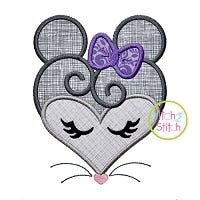 Heart Mouse Face Applique | Machine Embroidery Designs by JuJu