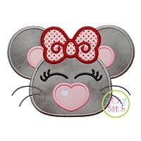 Heart Nose Mouse Girl Applique | Machine Embroidery Designs by JuJu