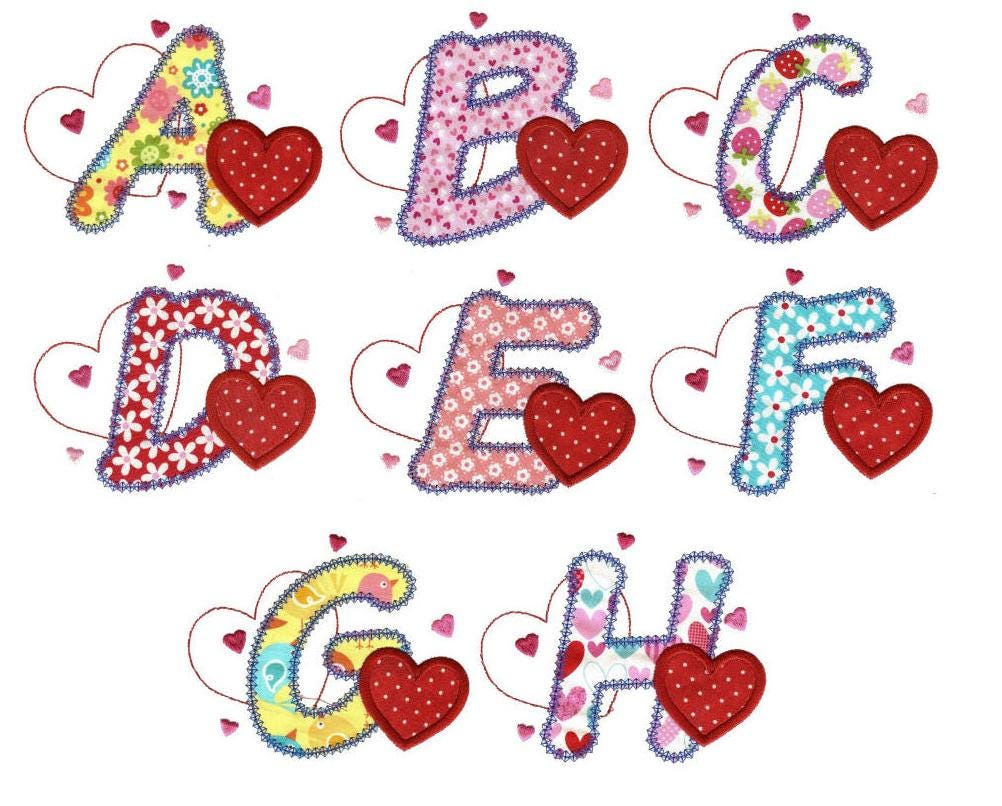 I Love Applique Alphabet Hearts Applique Machine Embroidery Designs by JuJu 