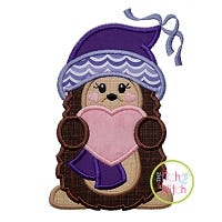 Hedgehog Holding Heart Girl Applique | Machine Embroidery Designs by JuJu