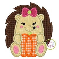 Hedgehog Pumpkin Girl Applique | Machine Embroidery Designs by JuJu