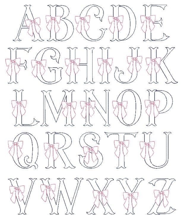 Heirloom Bow Bean Stich Applique Alphabet | Machine Embroidery Designs by JuJu	