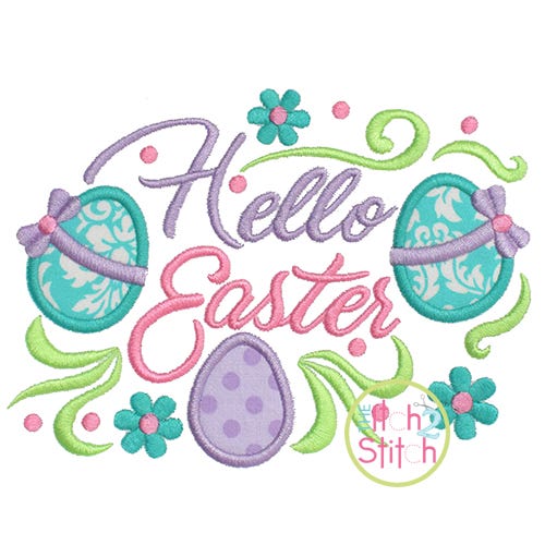 Itch 2 Stitch Hello Easter Applique Digital Embroidery Machine Designs by JuJu