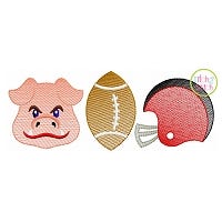 Hog Football Trio Sketch Embroidery | Machine Embroidery Designs by JuJu