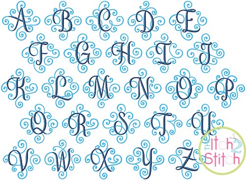 Itch 2 Stitch Elegant Scroll Two Color Large Monogram Digital Embroidery Machine Designs by JuJu