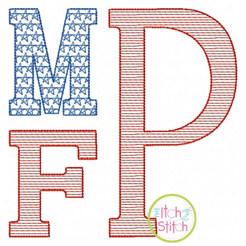 Stacked Serif Patriotic Motif Embroidery Monogram Font | Machine Embroidery Designs by JuJu
