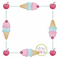Ice Cream Cone Square Frame Sketch Embroidery | Machine Embroidery Designs by JuJu