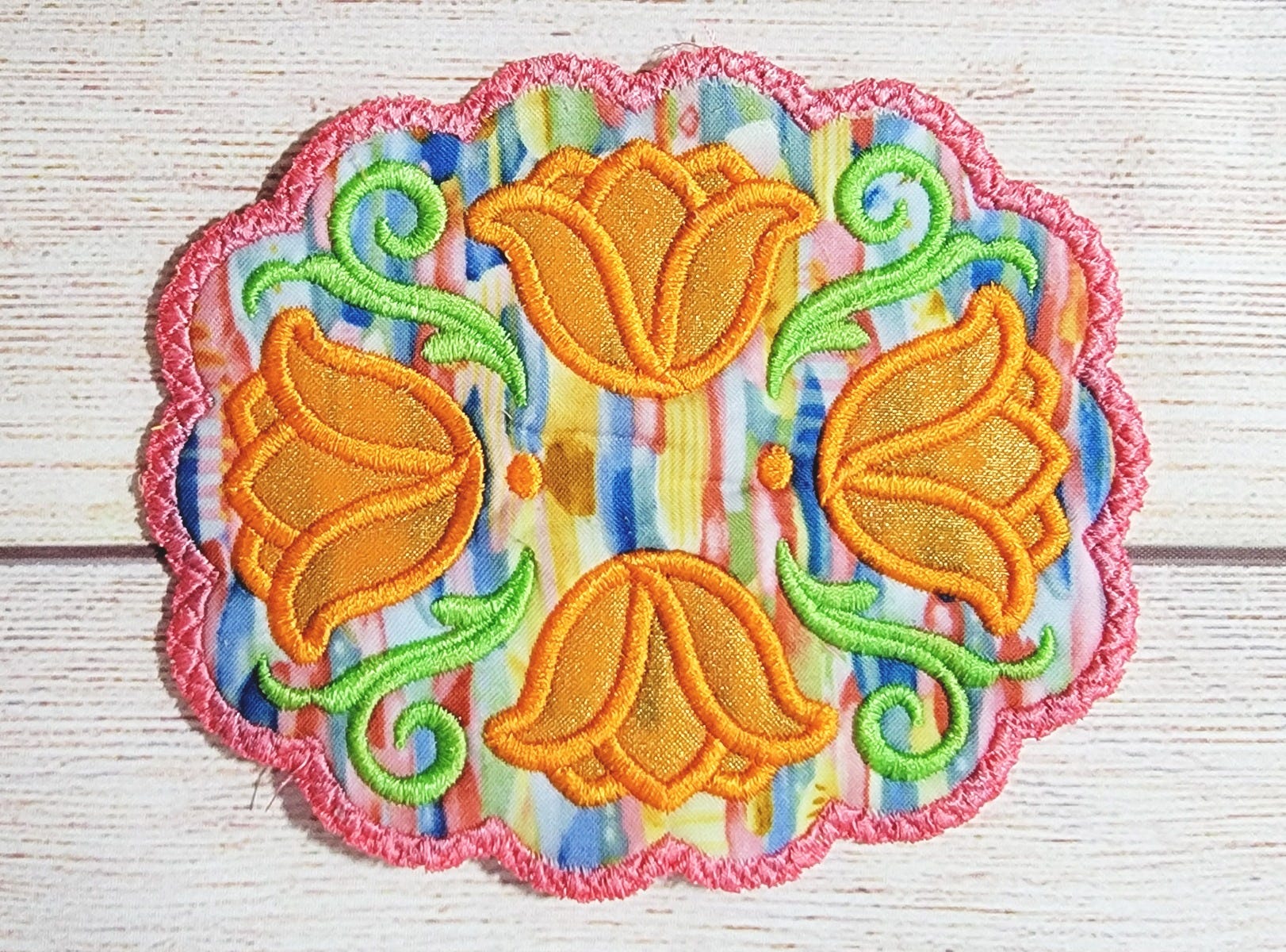 ITH Scalloped Tulip Coaster | Machine Embroidery Designs by JuJu